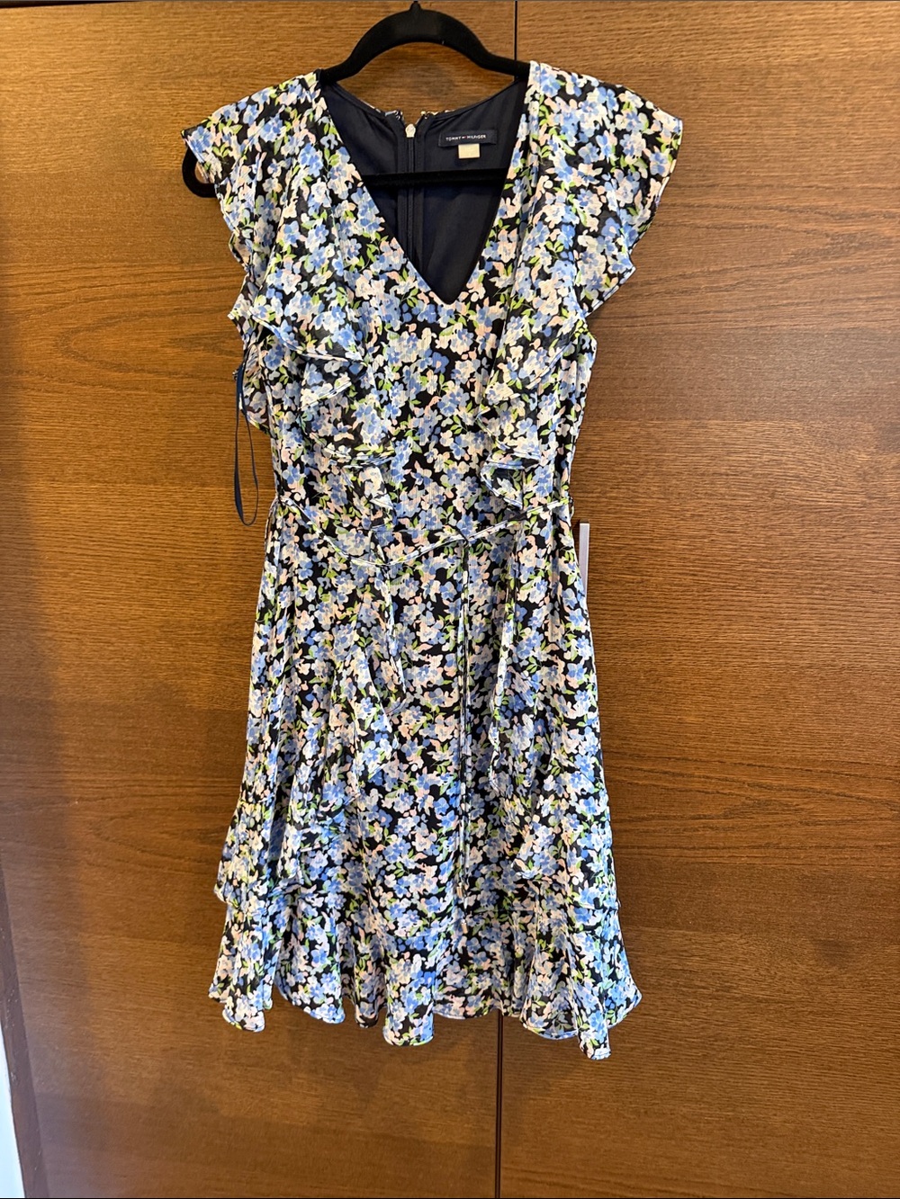Tommy Hilfiger Blue & Green Floral Ruffle Midi Dress